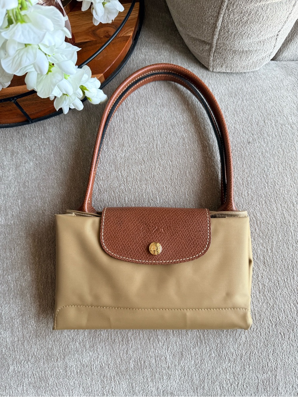 Longchamp Two-Tone Shoulder Bag in Beige and Brown - Picture 1 of 6
